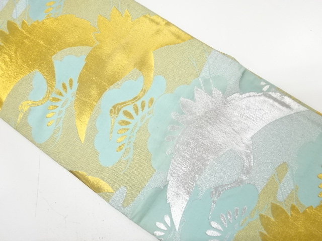 JAPANESE KIMONO / ANTIQUE MARU OBI / SILK / WOVEN CRANES